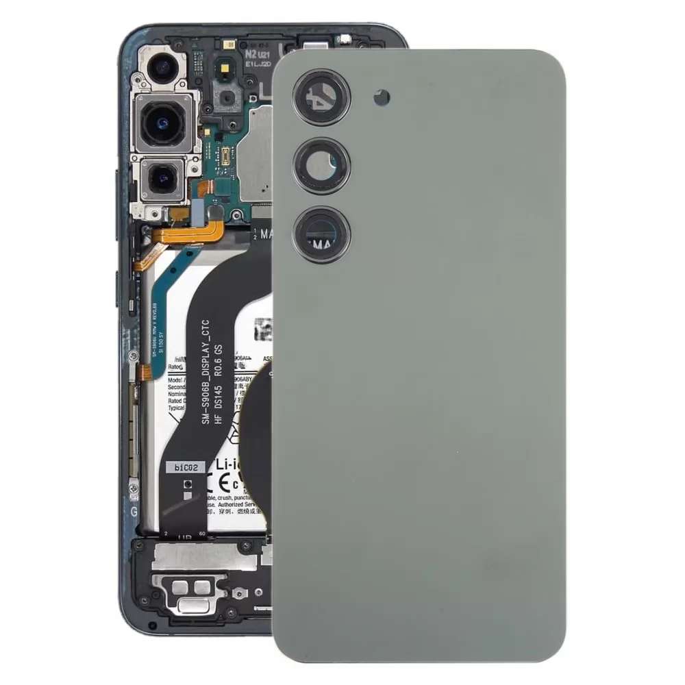 За Samsung Galaxy S23 SM-S911B OEM стъклен заден капак на батерията с капак на обектива на камерата (зелен)